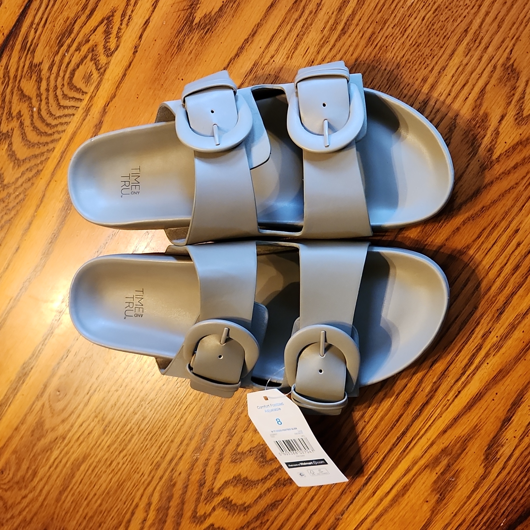 Time And Tru Light Gray Double-Buckle Slide Sandals (No Tag)